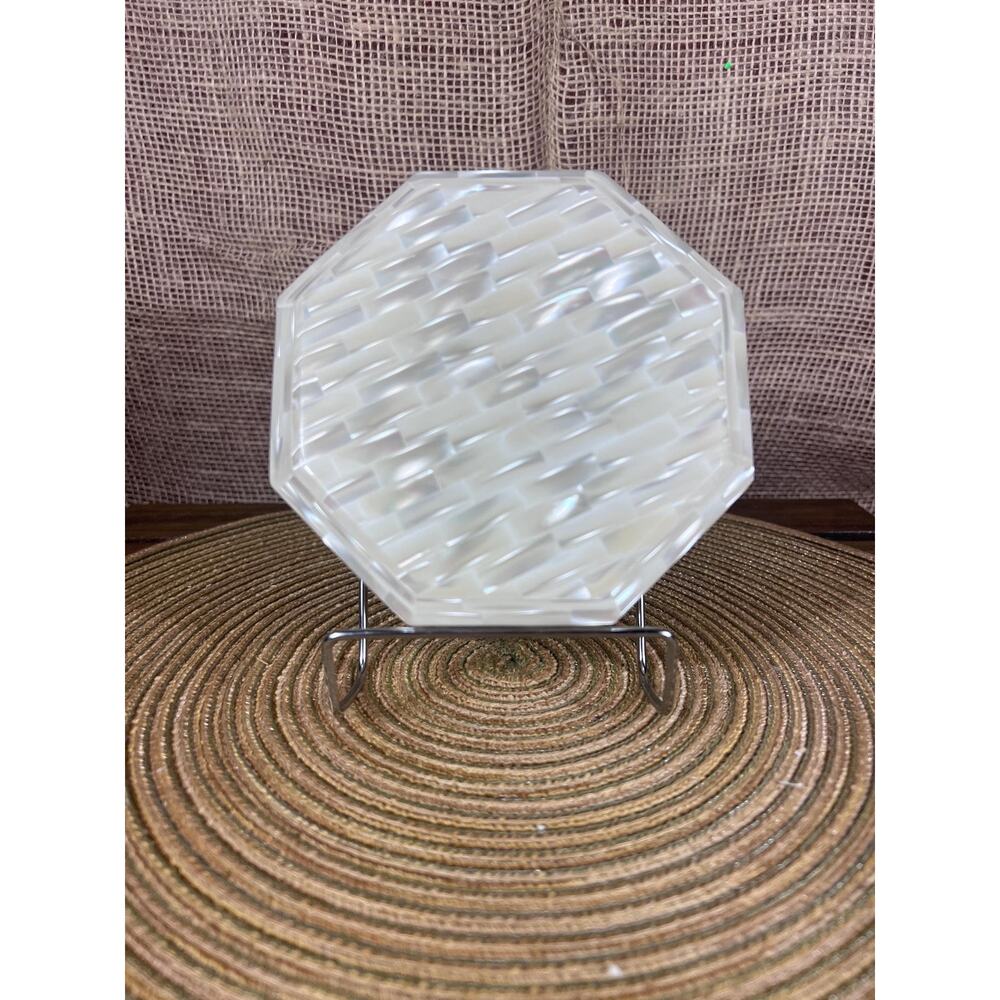 Beautiful Vintage Inlaid Mother Of Pearl~Grey Velvet Lining~Hinged Back
